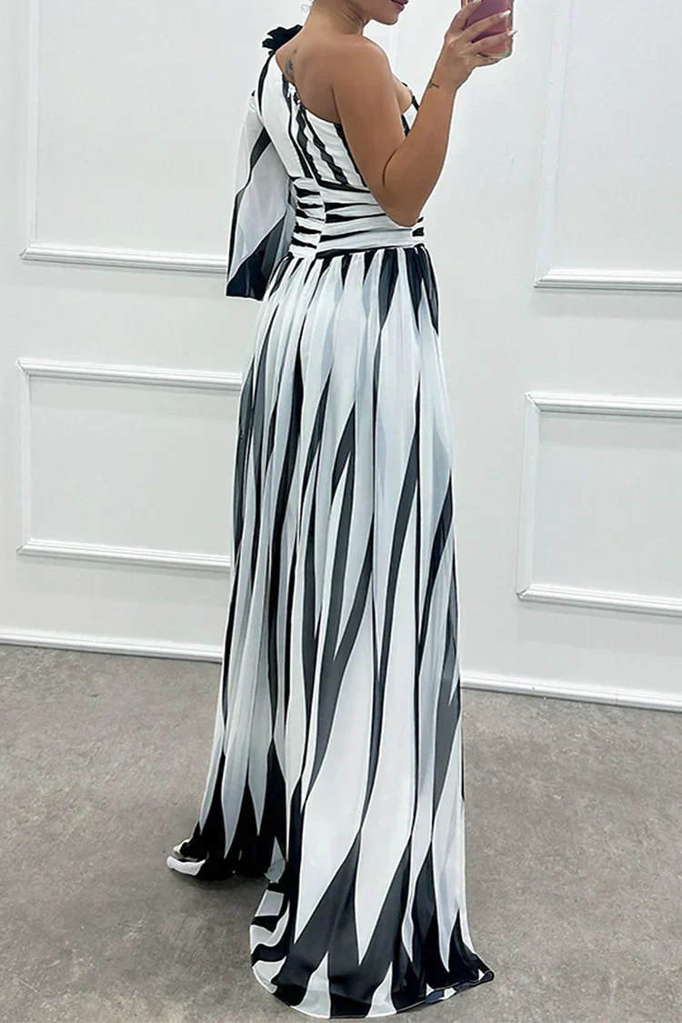Liutgard Striped Wedding Guest One-Shoulder Maxi Dress