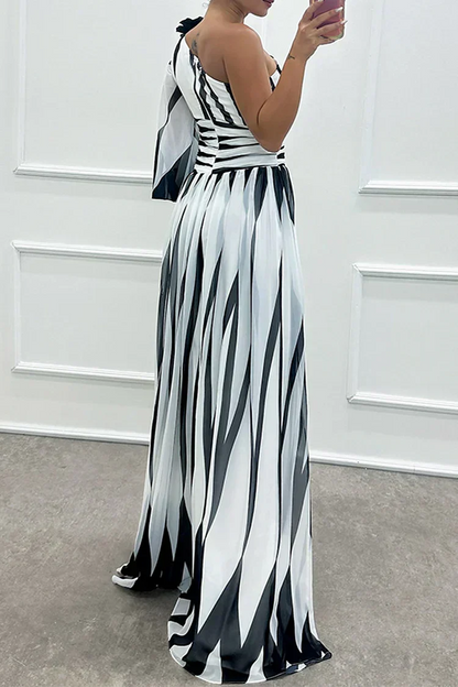 Liutgard Striped Wedding Guest One-Shoulder Maxi Dress