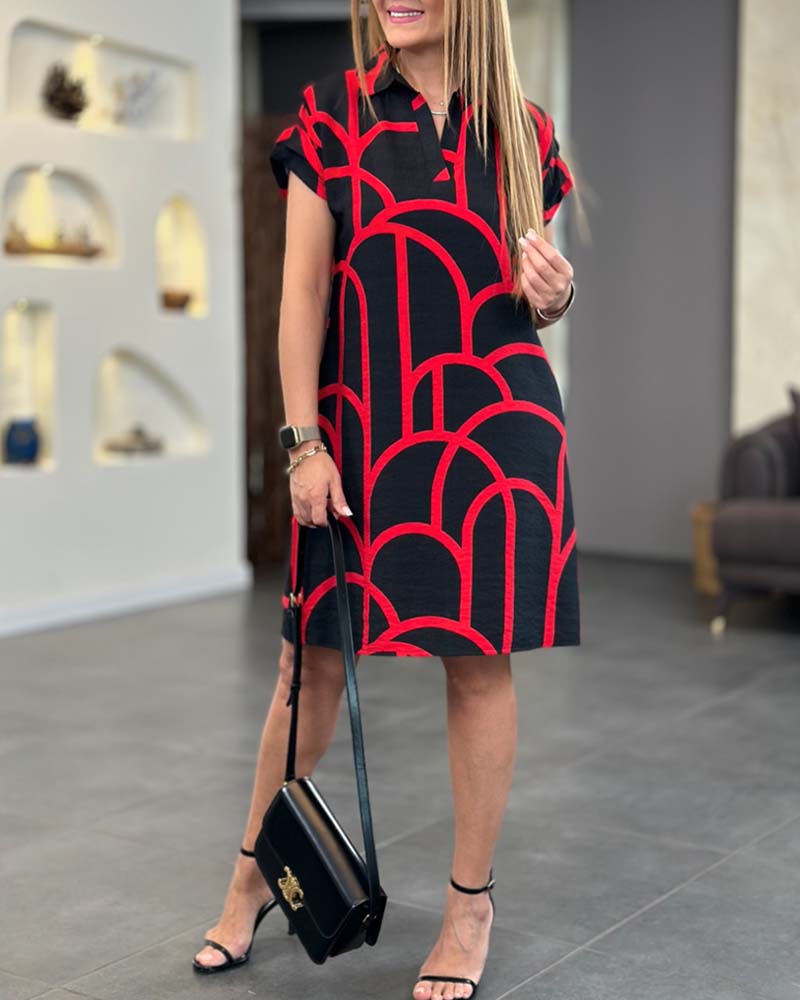 Orvokki Geometric Print Shirt Dress with Short Sleeves