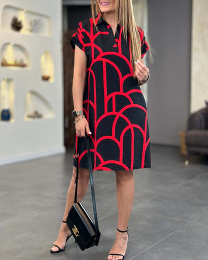 Orvokki Geometric Print Shirt Dress with Short Sleeves