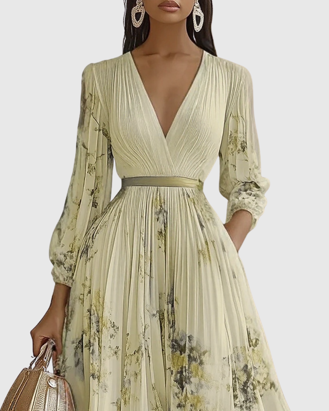 Belisa Pleated Maxi Dress with V-Neck