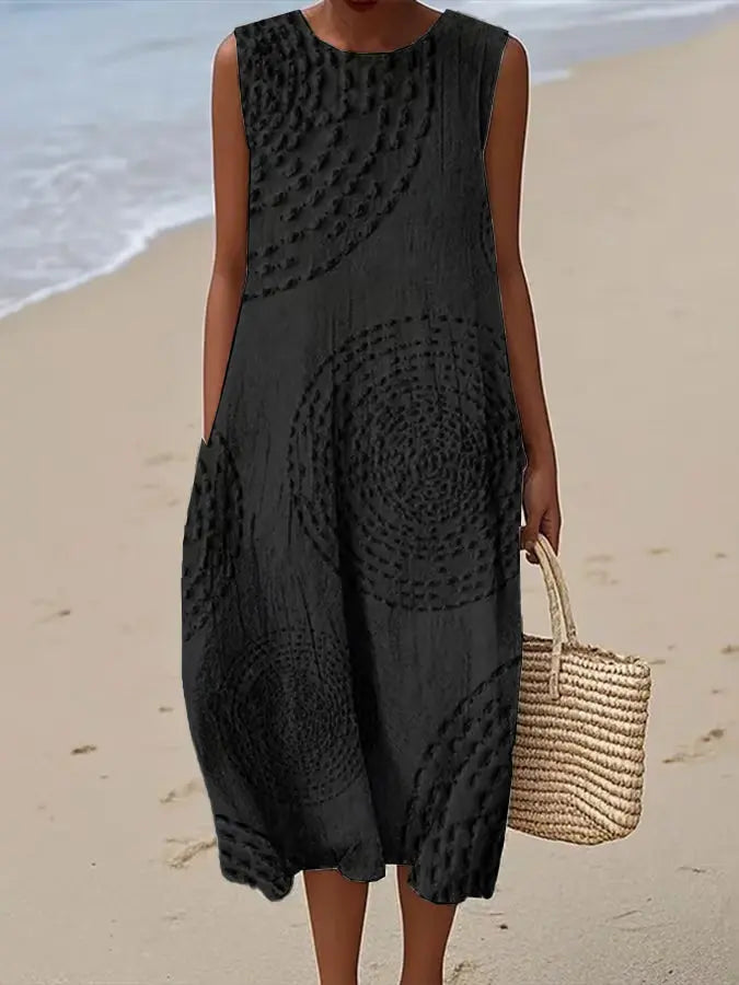 Leonarde Embroidered Sleeveless A-Line Midi Dress