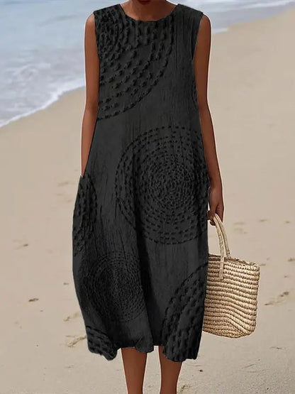 Leonarde Embroidered Sleeveless A-Line Midi Dress