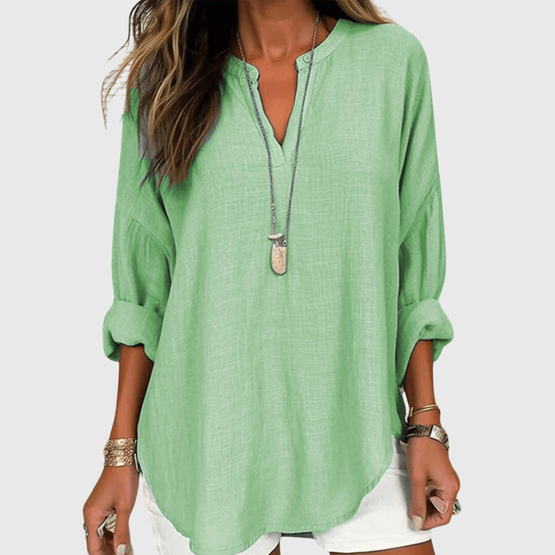 Xiomara Tunic Shirt with V-Neck and Long Sleeves
