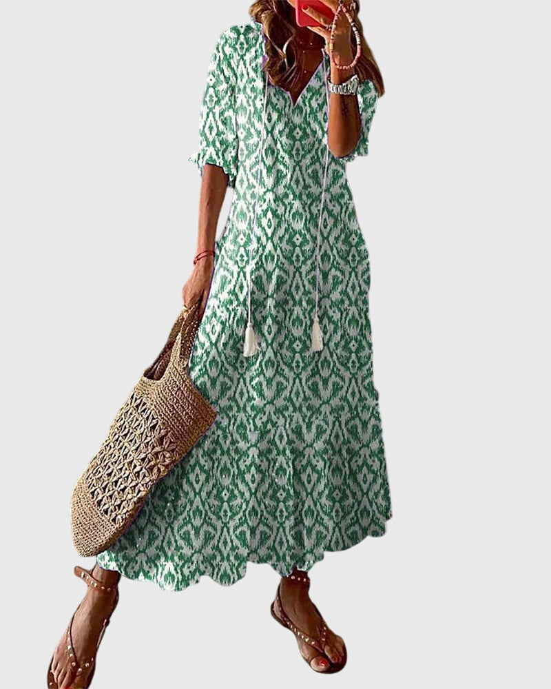 Caterina Ikat Midi Dress with V-Neck
