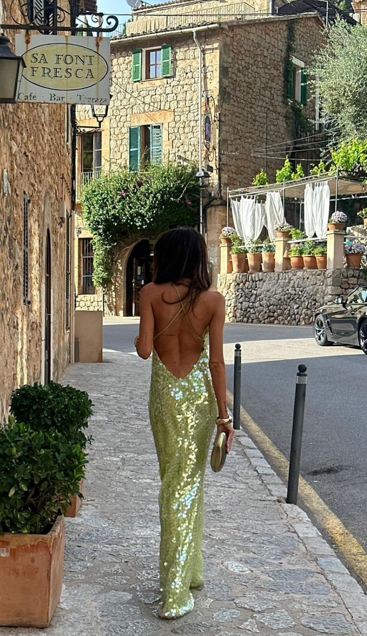 Ingunn Sequin Wedding Guest Backless Maxi Dress