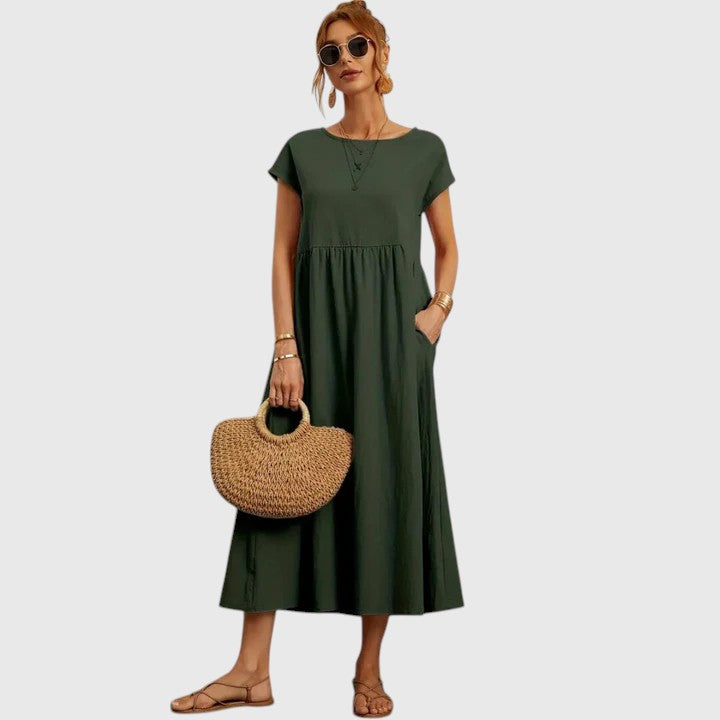 Karitas A-Line Midi Dress with Short Sleeves