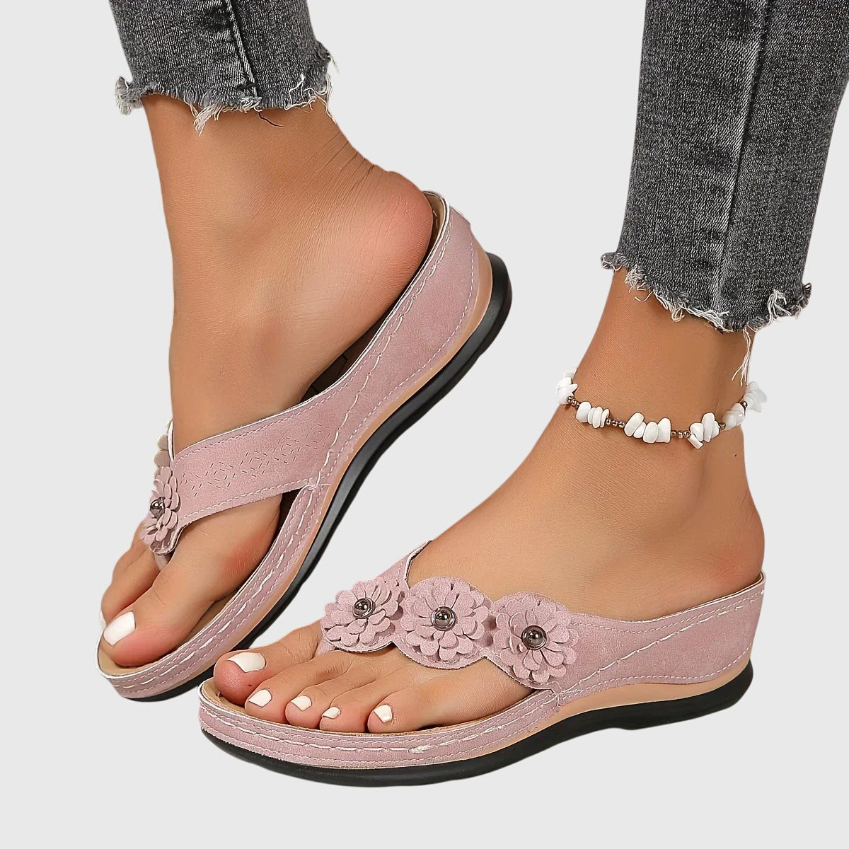 Huguette Flower Embellished Thong Sandals