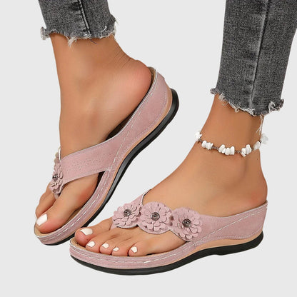 Huguette Flower Embellished Thong Sandals