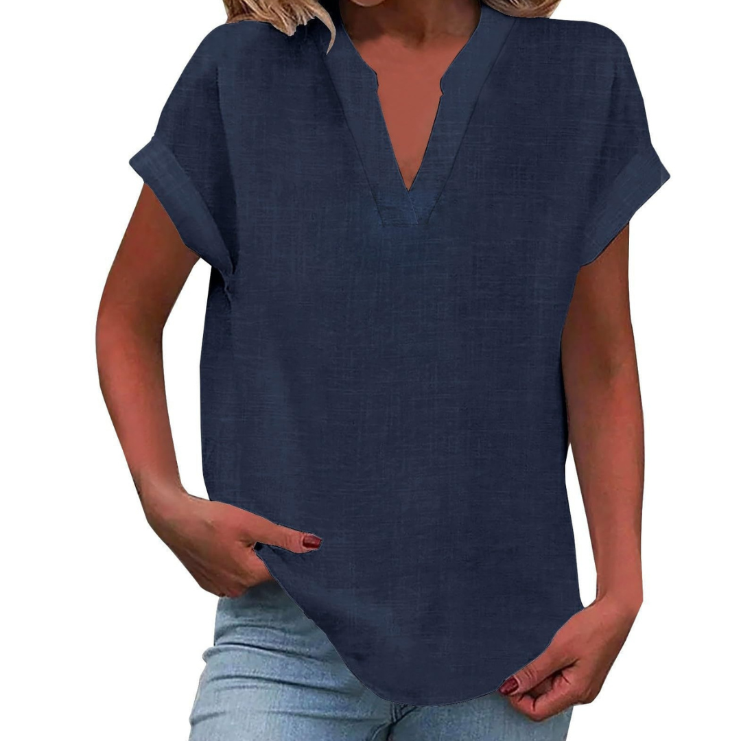 Iracema Blouse with V-Neck and Short Sleeves