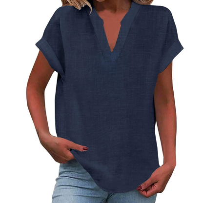 Iracema Blouse with V-Neck and Short Sleeves