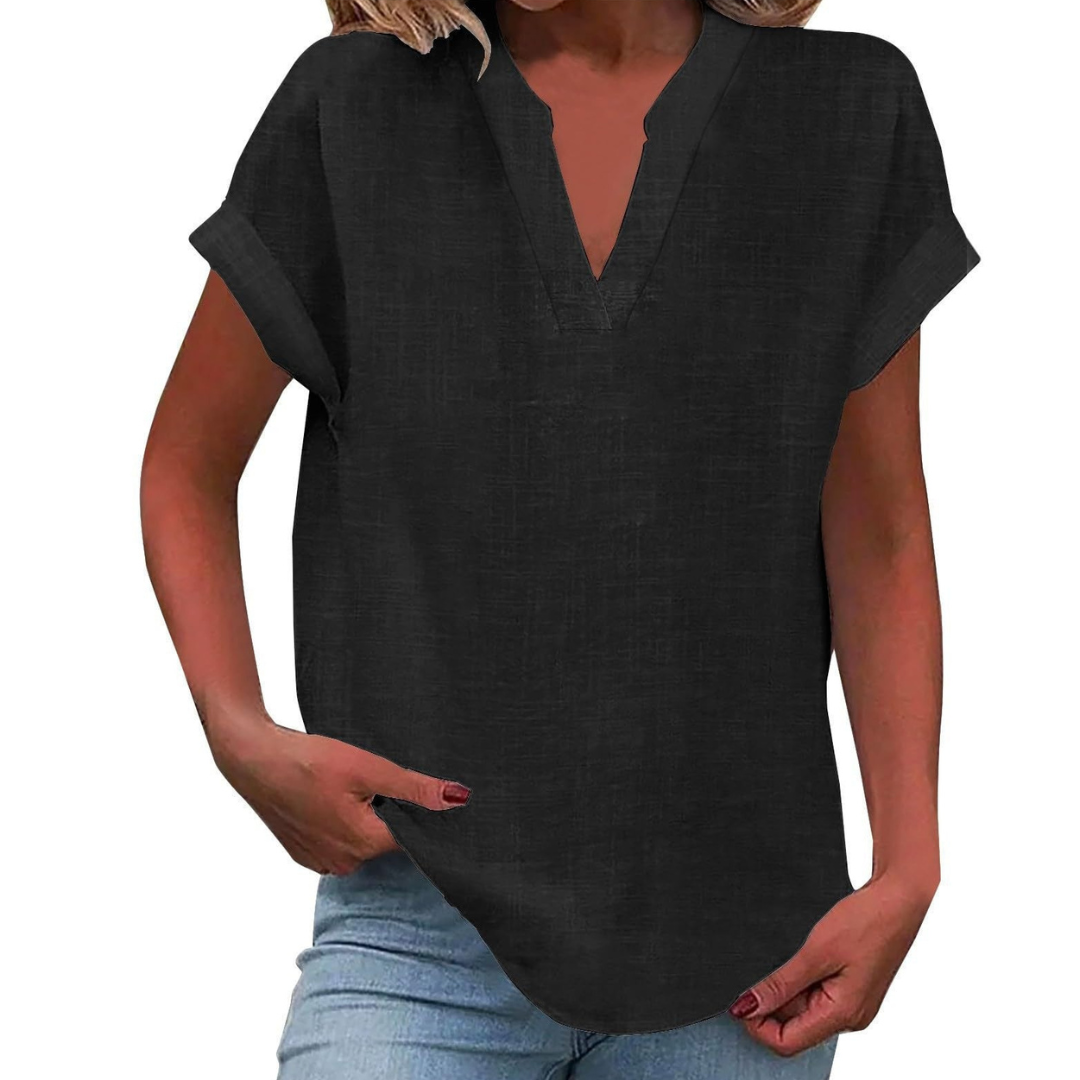 Iracema Blouse with V-Neck and Short Sleeves