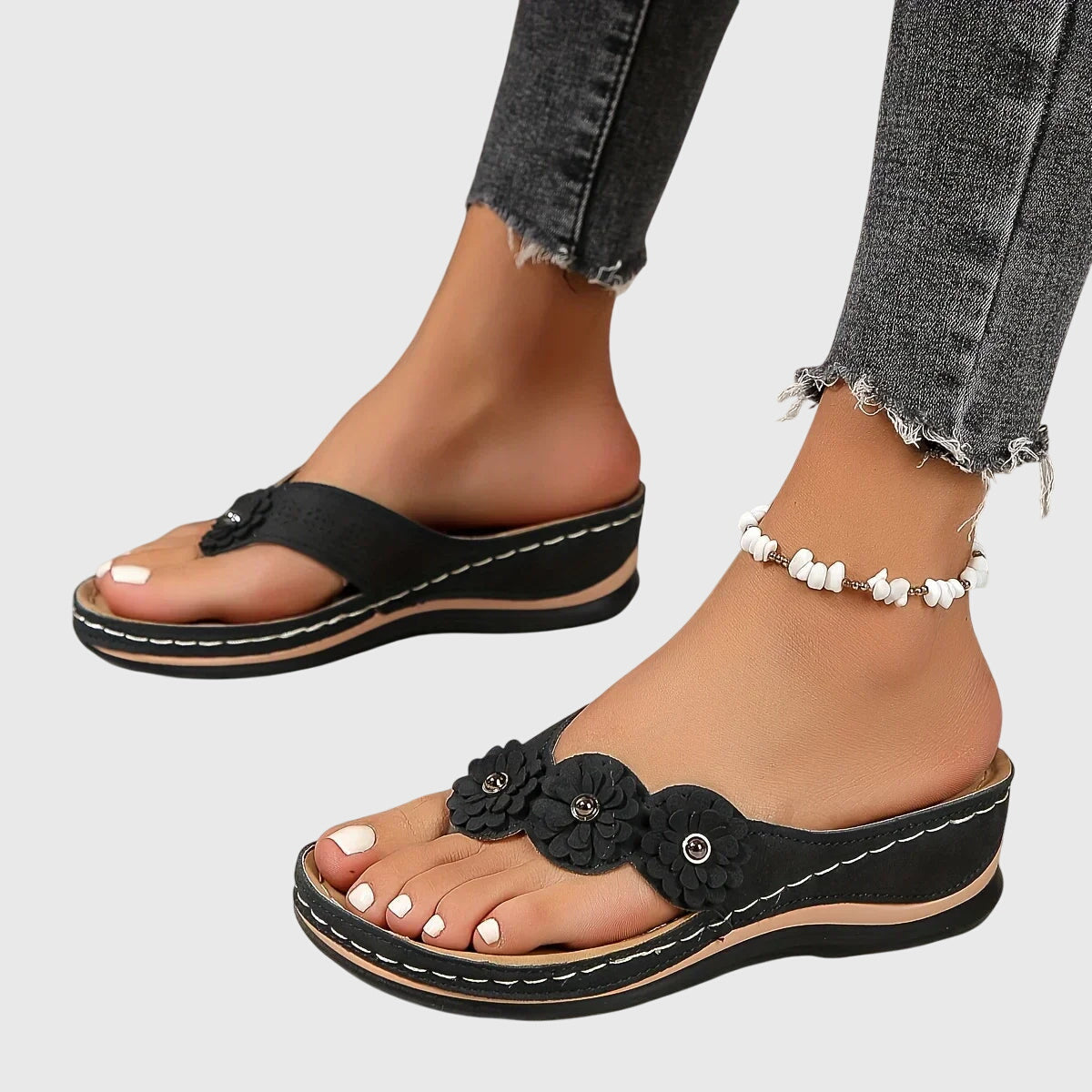 Huguette Flower Embellished Thong Sandals
