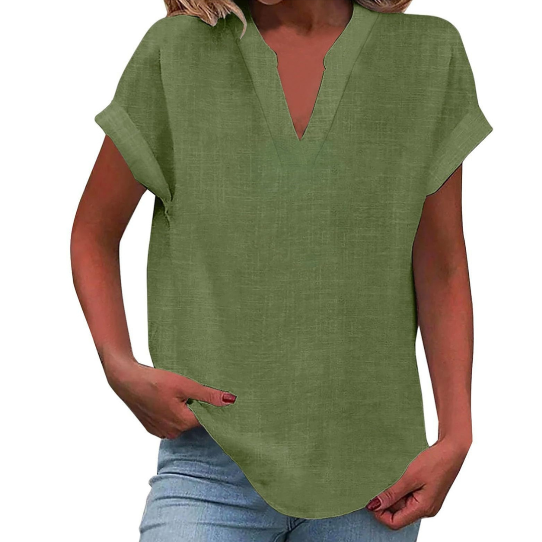 Iracema Blouse with V-Neck and Short Sleeves