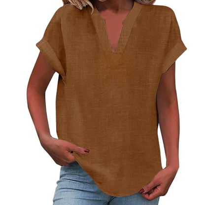 Iracema Blouse with V-Neck and Short Sleeves