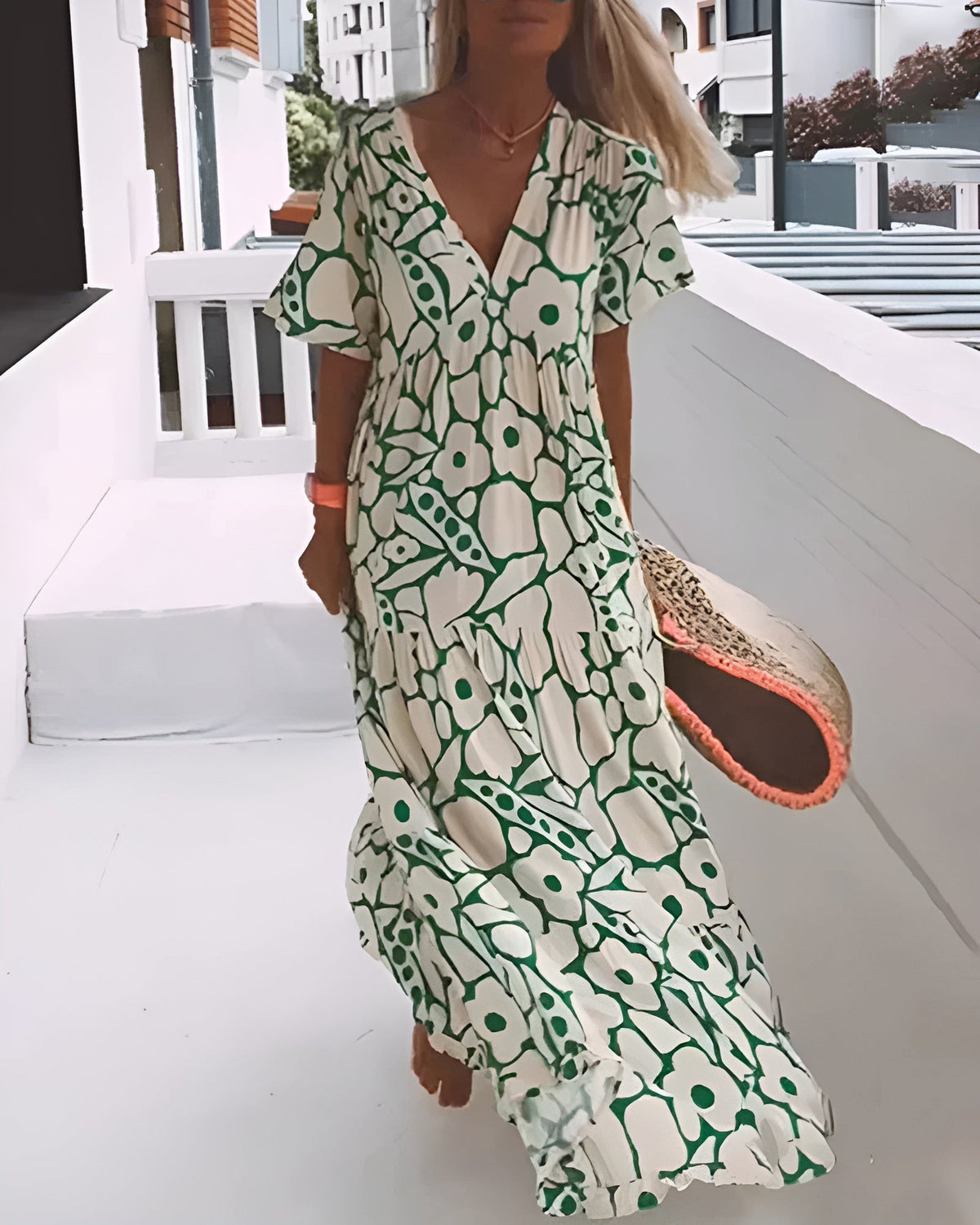 Ornella V-Neck Maxi Dress with Abstract Print
