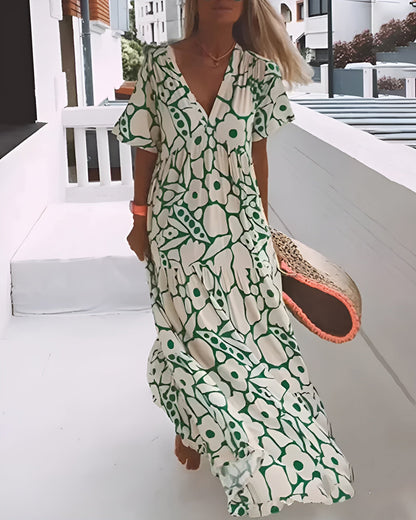 Ornella V-Neck Maxi Dress with Abstract Print