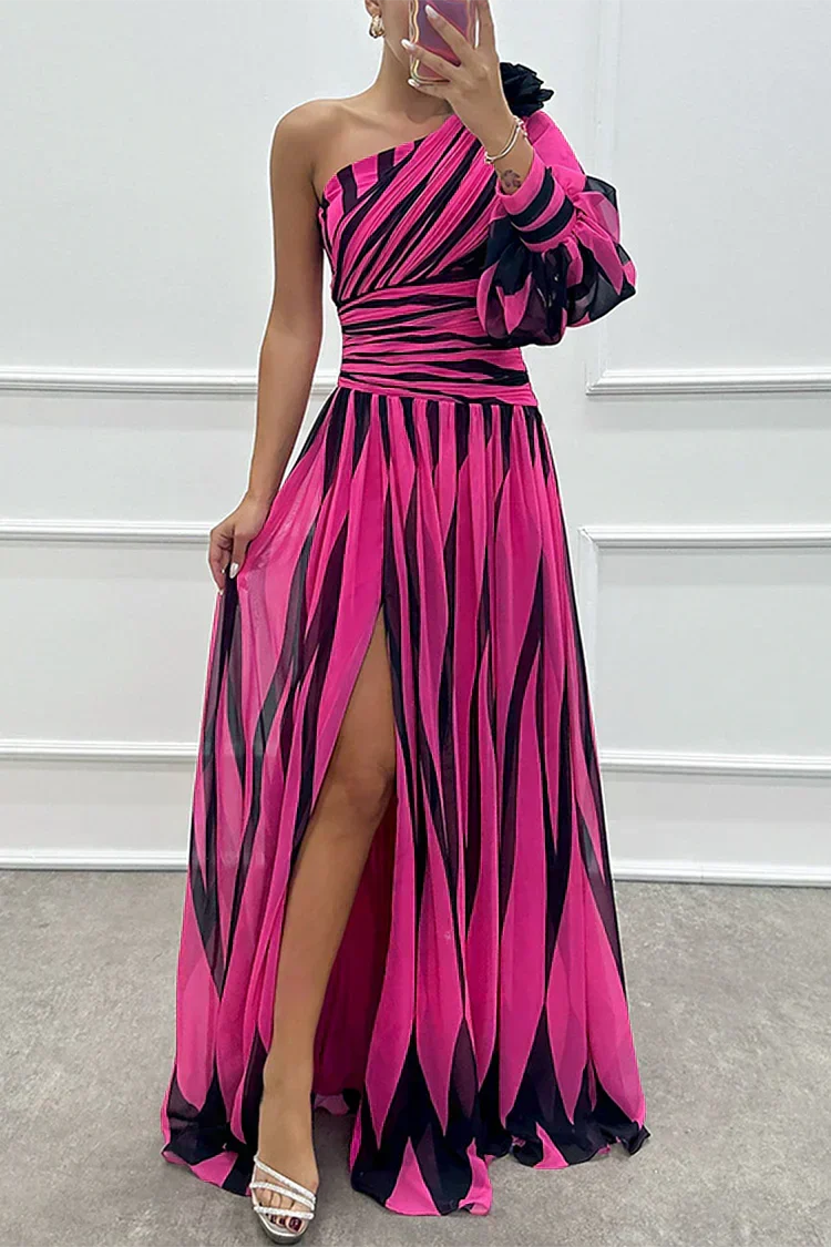Liutgard Striped Wedding Guest One-Shoulder Maxi Dress