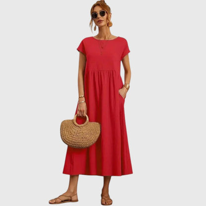 Karitas A-Line Midi Dress with Short Sleeves