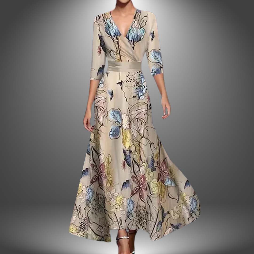 Reinhilde Floral V-Neck Wrap Maxi Dress