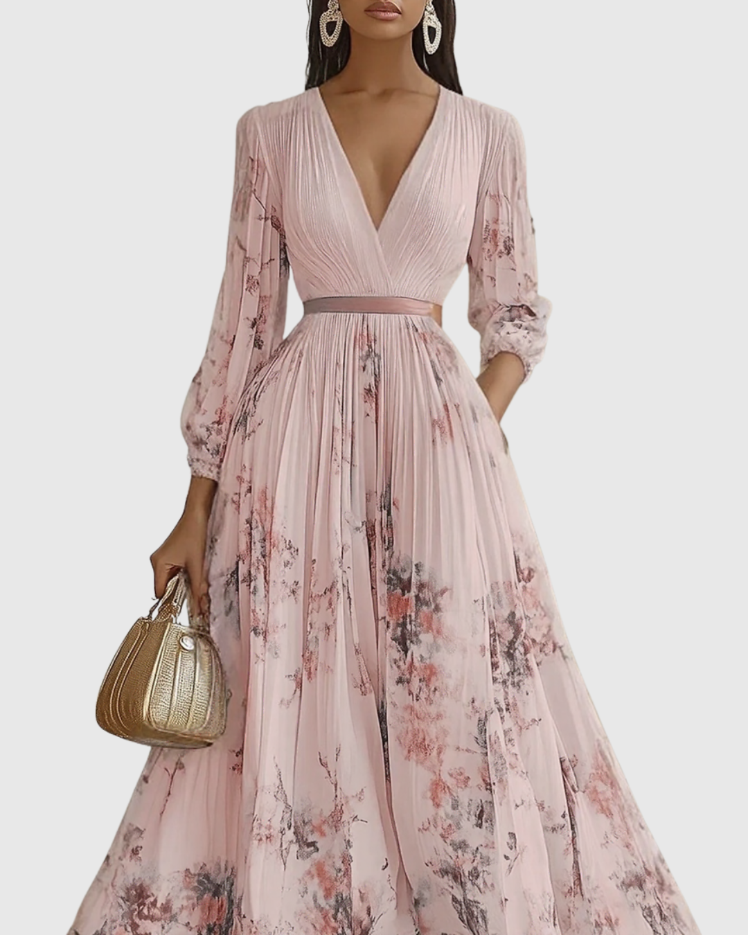 Belisa Pleated Maxi Dress with V-Neck