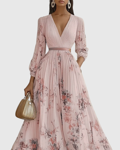 Belisa Pleated Maxi Dress with V-Neck