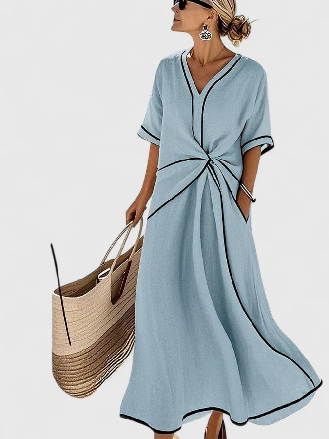 Ilduara V-Neck Midi Wrap Dress with Short Sleeves