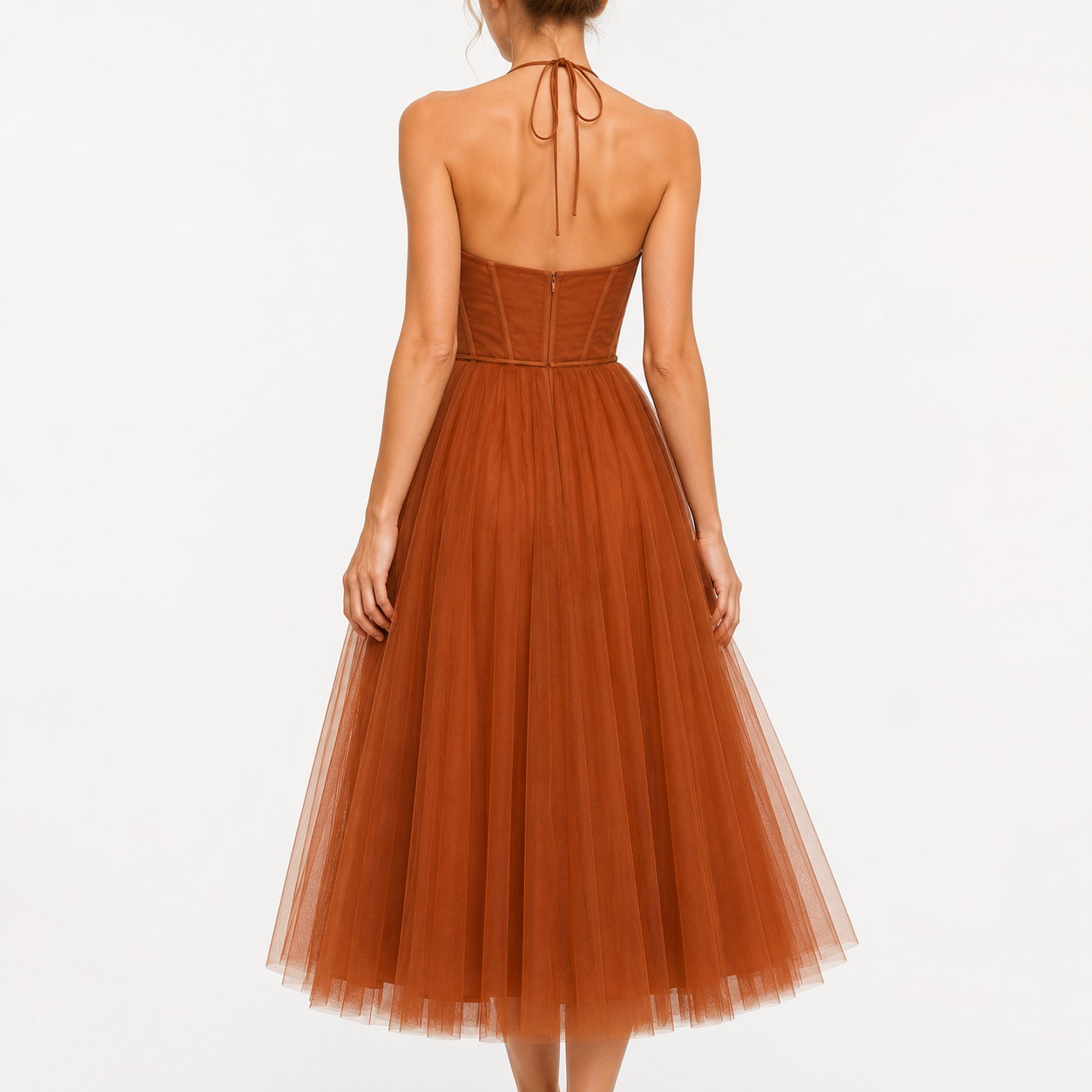 Celeste Tulle Midi Dress with Sweetheart Neckline