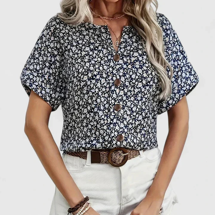 Teutberge Button-Down Short Sleeve Blouse