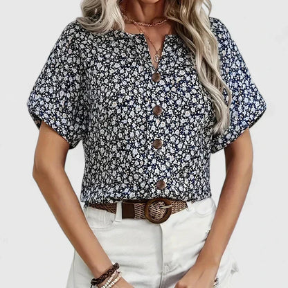 Teutberge Button-Down Short Sleeve Blouse