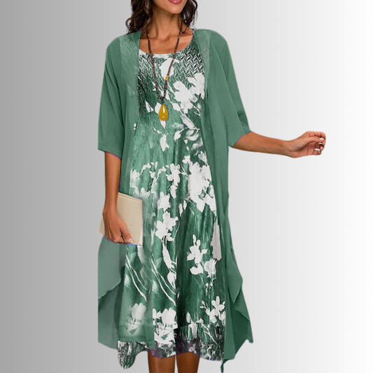 Ledicia Floral Midi Dress Set with Cardigan