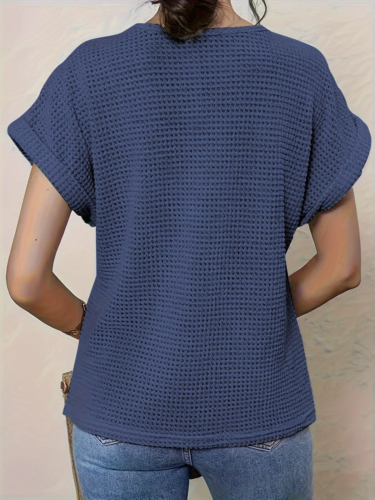Ottavia Crochet Blouse with Crew Neck and Short Sleeves