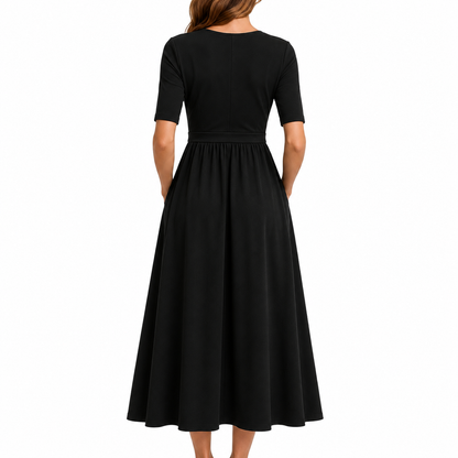 Camille Wrap Midi Dress with V-Neck & Pockets