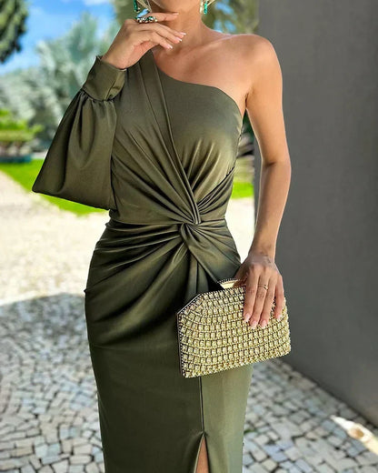 Wieslawa Wedding Guest One-Shoulder Pleated Maxi Dress