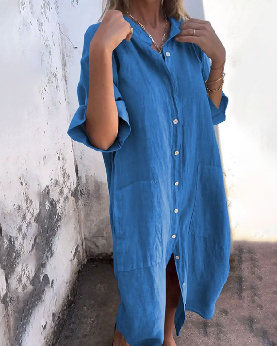 Simonetta Button-Down Shirt Dress with Pockets