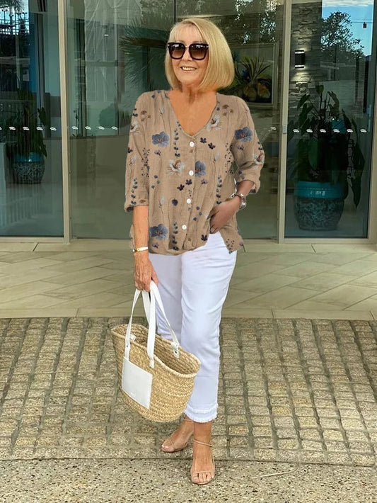 Zenobia Blouse with V-Neck and Three-Quarter Sleeves