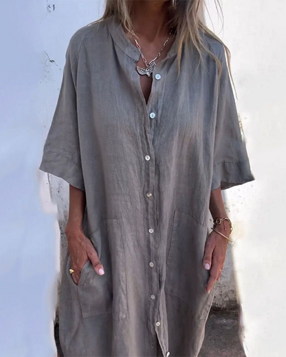 Simonetta Button-Down Shirt Dress with Pockets