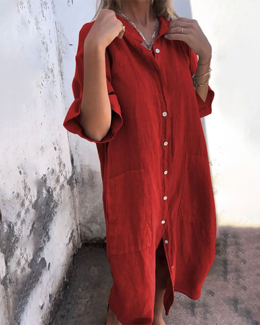 Simonetta Button-Down Shirt Dress with Pockets