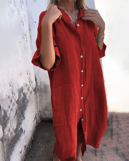 Simonetta Button-Down Shirt Dress with Pockets