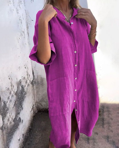 Simonetta Button-Down Shirt Dress with Pockets