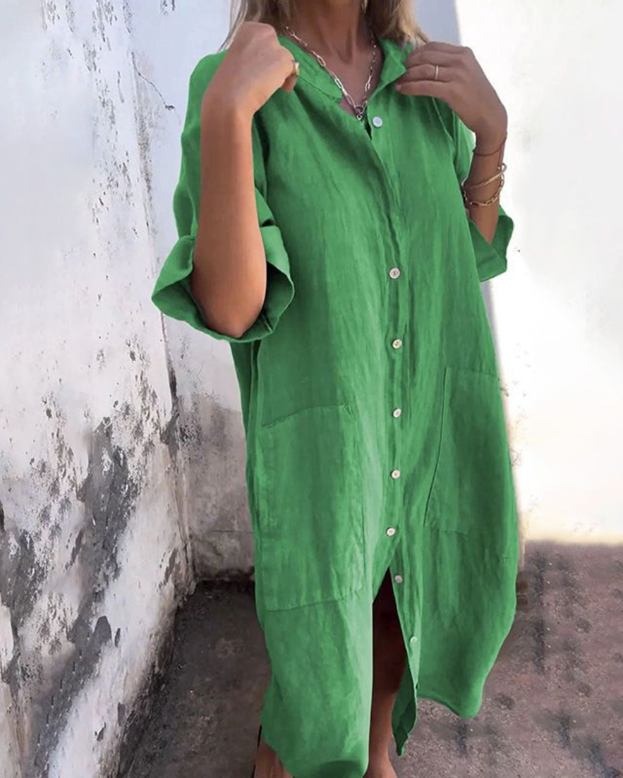 Simonetta Button-Down Shirt Dress with Pockets