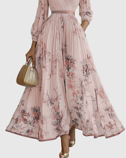 Belisa Pleated Maxi Dress with V-Neck