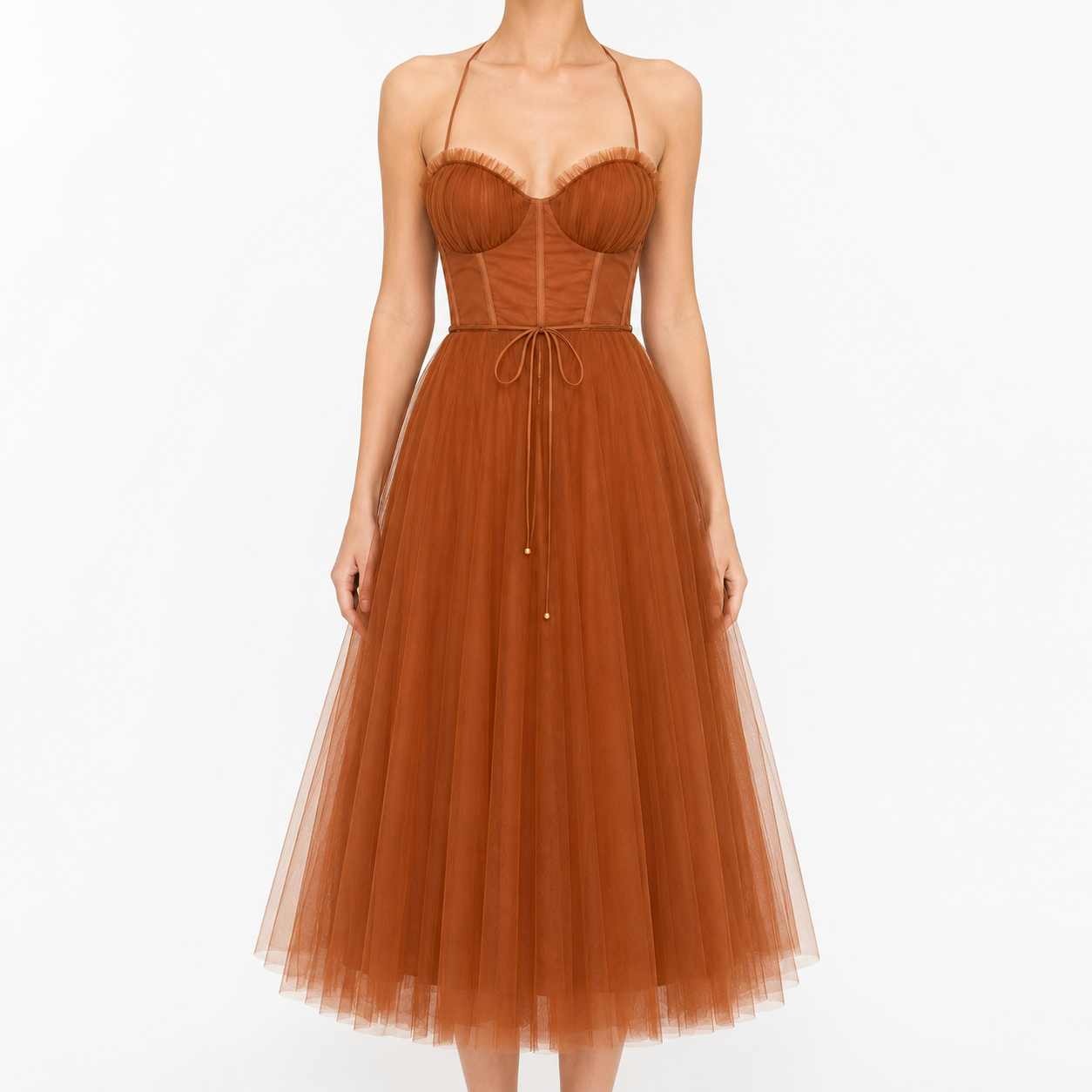 Celeste Tulle Midi Dress with Sweetheart Neckline