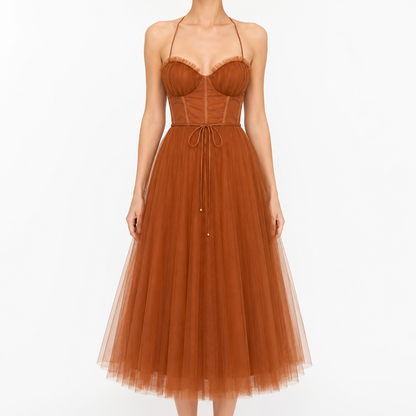 Celeste Tulle Midi Dress with Sweetheart Neckline