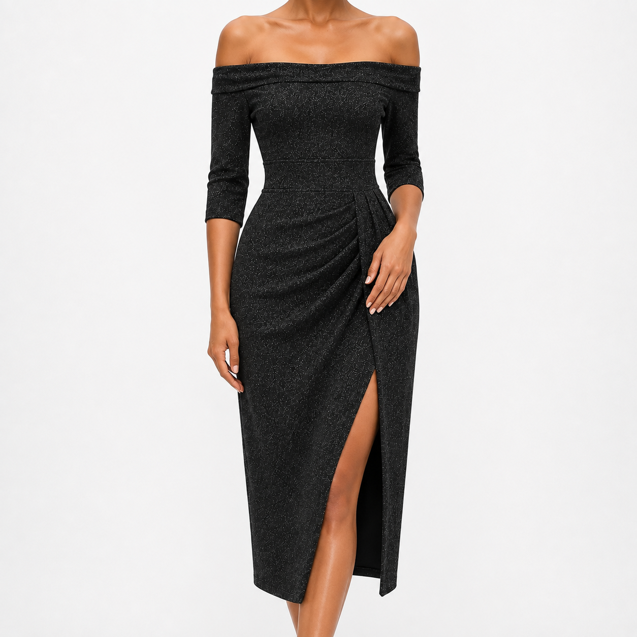 Elodie Elegant Off-Shoulder Midi Dress