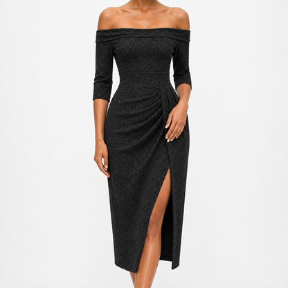 Elodie Elegant Off-Shoulder Midi Dress
