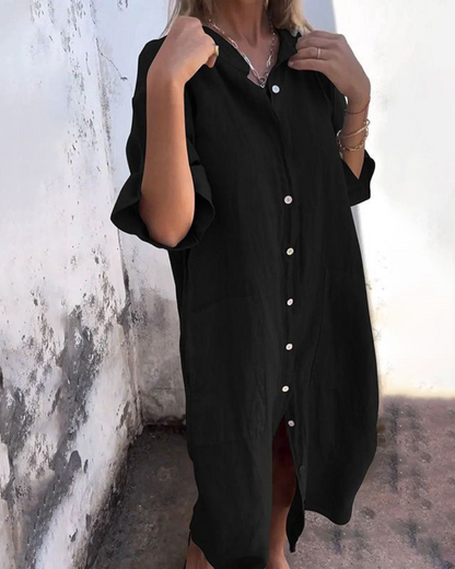 Simonetta Button-Down Shirt Dress with Pockets