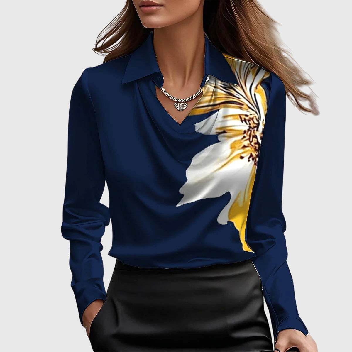 Zemyna Blouse with Cowl Neck and Long Sleeves