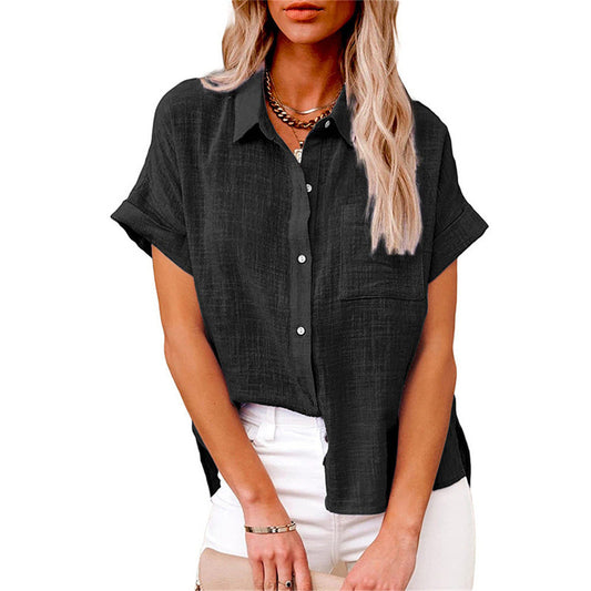 Donatella Button-Down Shirt with Short Sleeves
