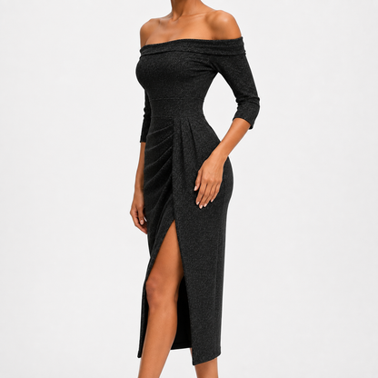 Elodie Elegant Off-Shoulder Midi Dress